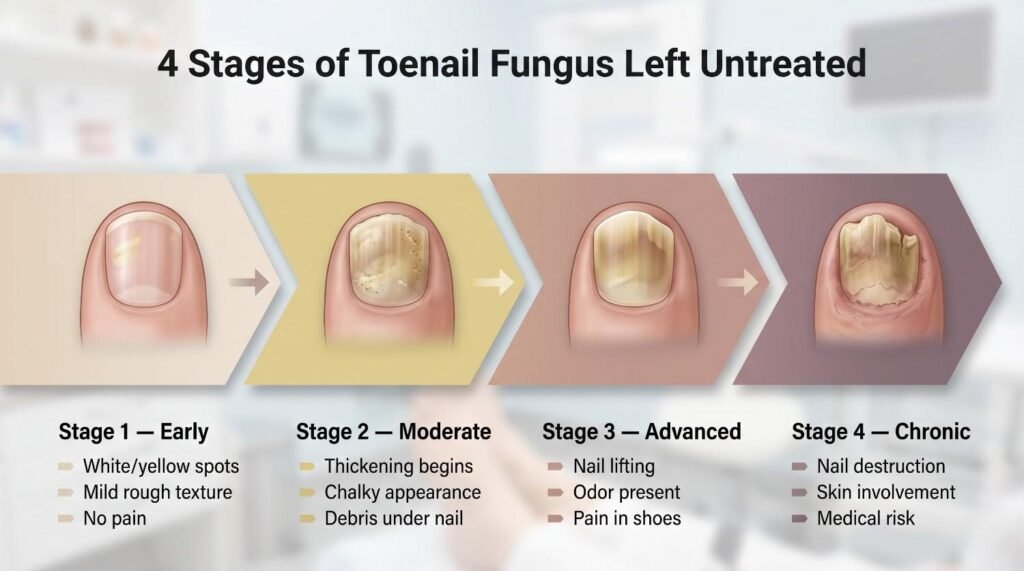 What Happens If Toenail Fungus Is Left Untreated? The Real Risks You Shouldn’t Ignore 2 The 4 Stages of Toenail Fungus Left Untreated