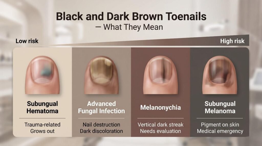 Black and Dark Brown Toenails Toenail color changes