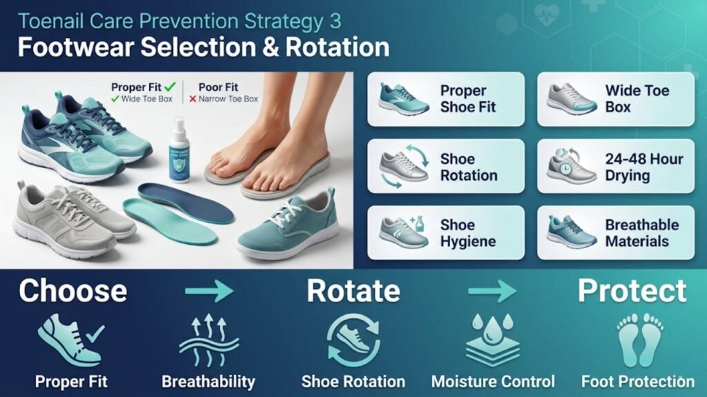 Toenail Care Prevention Guide 4 Toenail Care Prevention Strategy 3_ Footwear Selection and Rotation