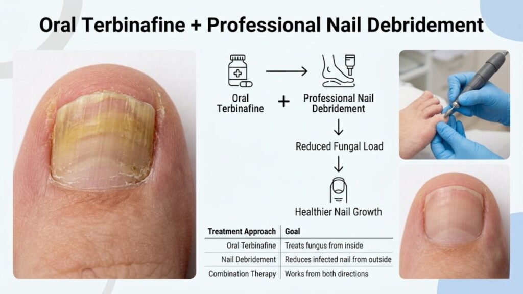 Combination Therapy for Severe Onychomycosis 2 Combination 1_ Oral Terbinafine + Professional Nail Debridement