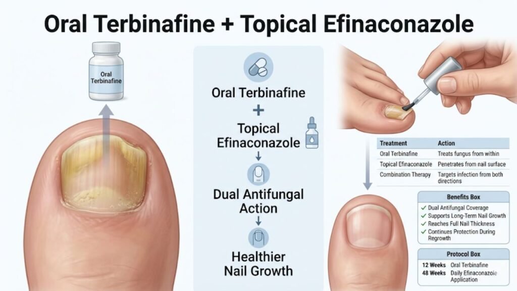 Combination Therapy for Severe Onychomycosis 3 Combination 2: Oral Terbinafine + Topical Efinaconazole