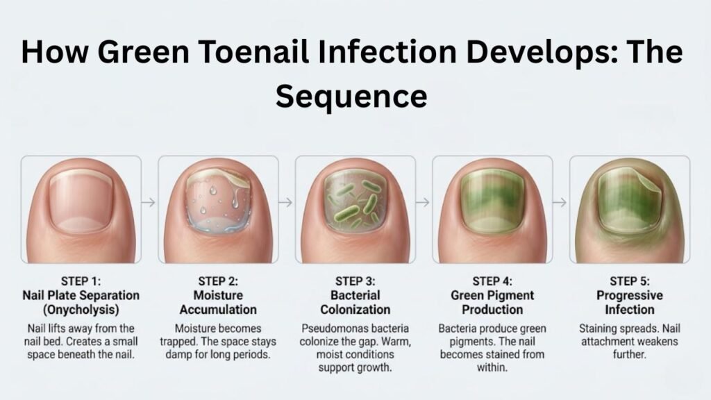How Green Toenail Infection Develops: The Sequence