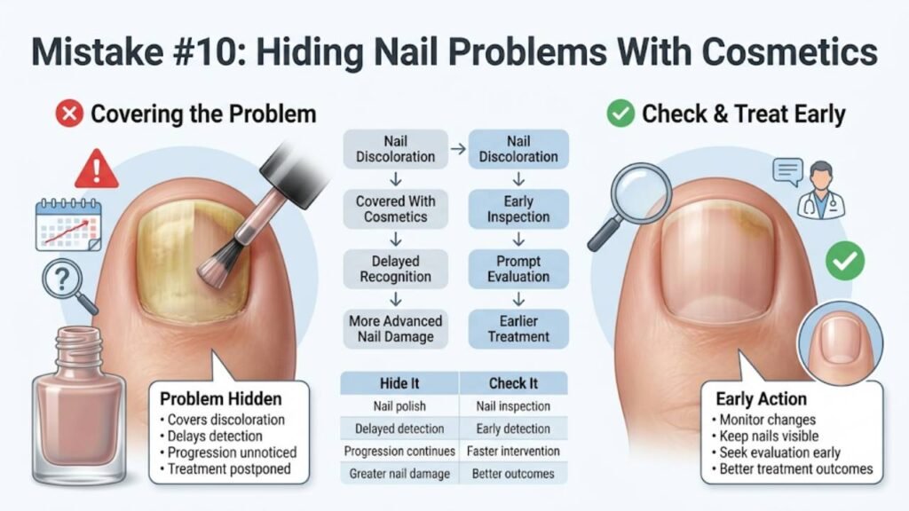 Toenail Care Mistakes That Lead to Infection 11 Mistake 10: Treating Nail Changes With Cosmetics Rather Than Medicine