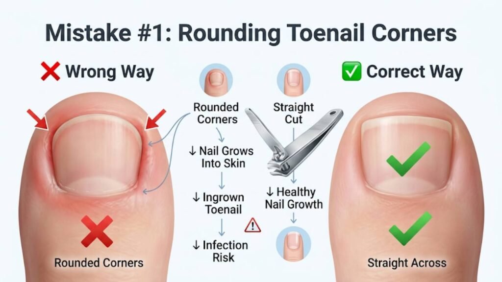 Toenail Care Mistakes That Lead to Infection 2 Mistake 1: Rounding the Nail Corners When Trimming