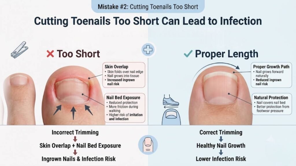 Toenail Care Mistakes That Lead to Infection 3 Mistake 2: Cutting Nails Too Short