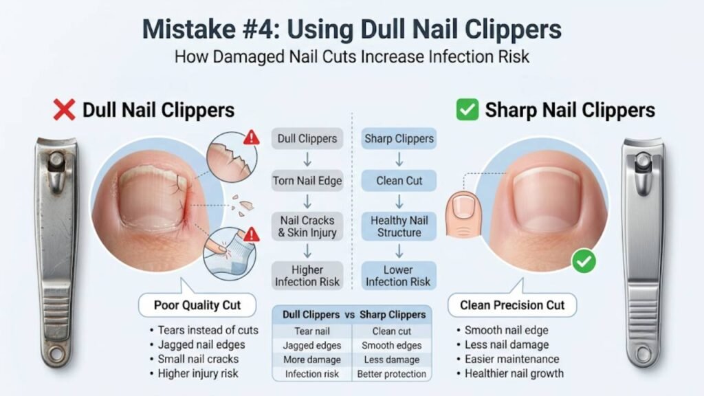Toenail Care Mistakes That Lead to Infection 5 Mistake 4: Using Dull Nail Clippers