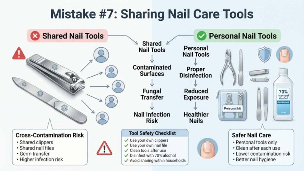 Toenail Care Mistakes That Lead to Infection 8 Mistake 7: Sharing Nail Care Tools
