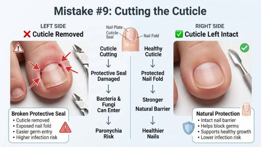 Toenail Care Mistakes That Lead to Infection 10 Mistake 9: Cutting the Cuticle