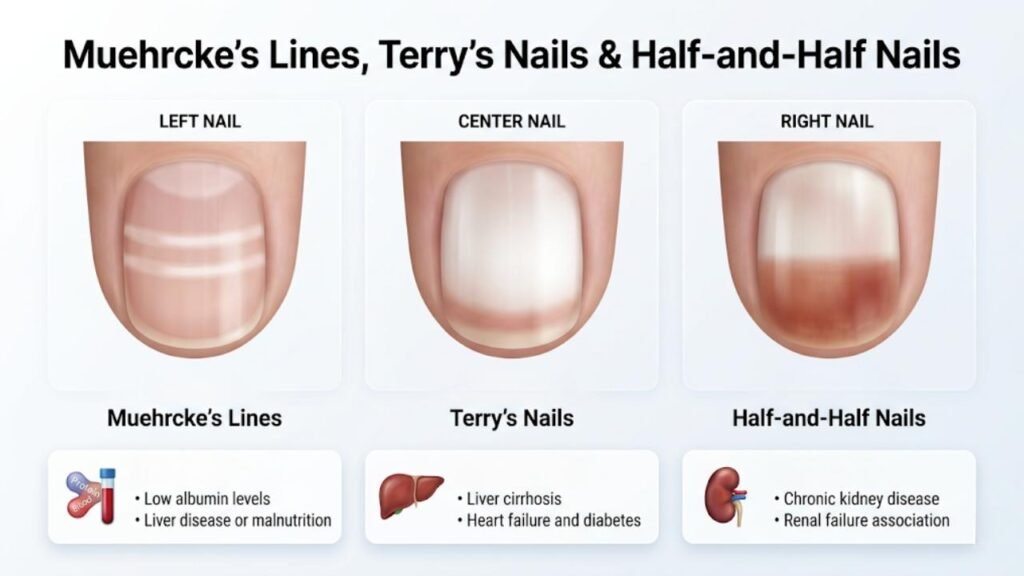 Muehrcke's Lines and Terry's Nails &mdash; Metabolic and Hepatic Signals