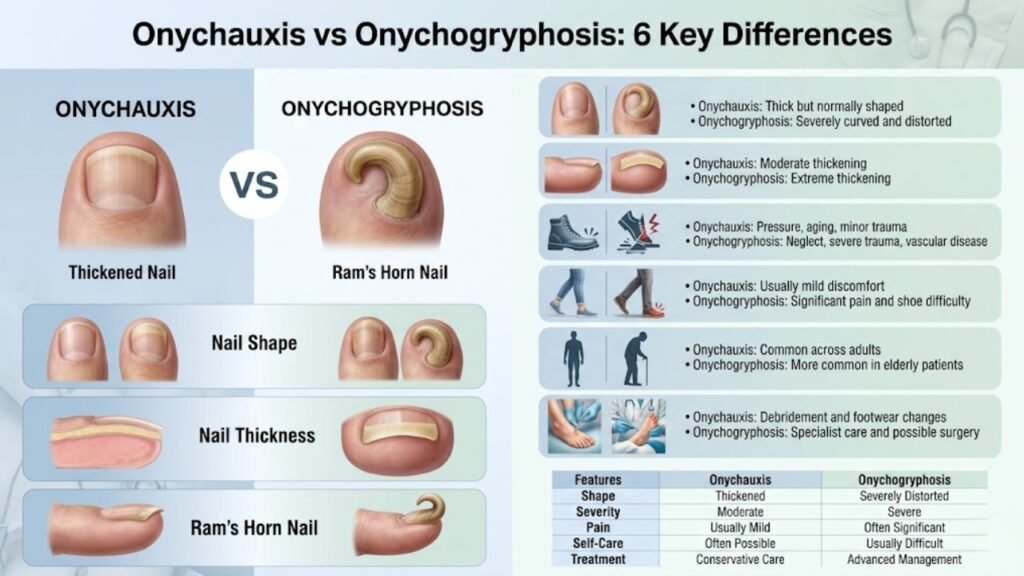 Onychauxis vs Onychogryphosis: 6 Key Differences