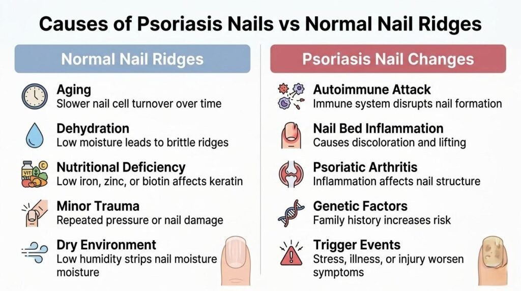 Psoriasis Nails vs Normal Ridges - How to Tell the Difference 2 Causes of Psoriasis Nails vs Normal Ridges