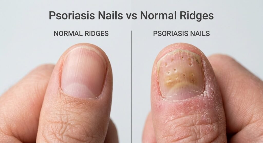 Psoriasis Nails vs Normal Ridges - How to Tell the Difference 1 Current image: Psoriasis Nails vs Normal Ridges - How to Tell the Difference